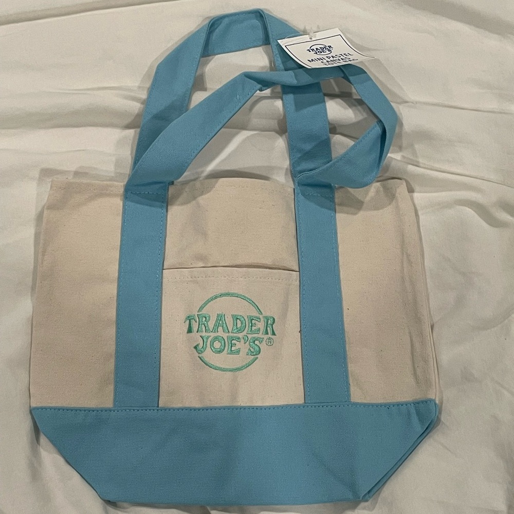 Trader Joe’s Mini Tote Blue with Mint Green Accents - Picture 2 of 2